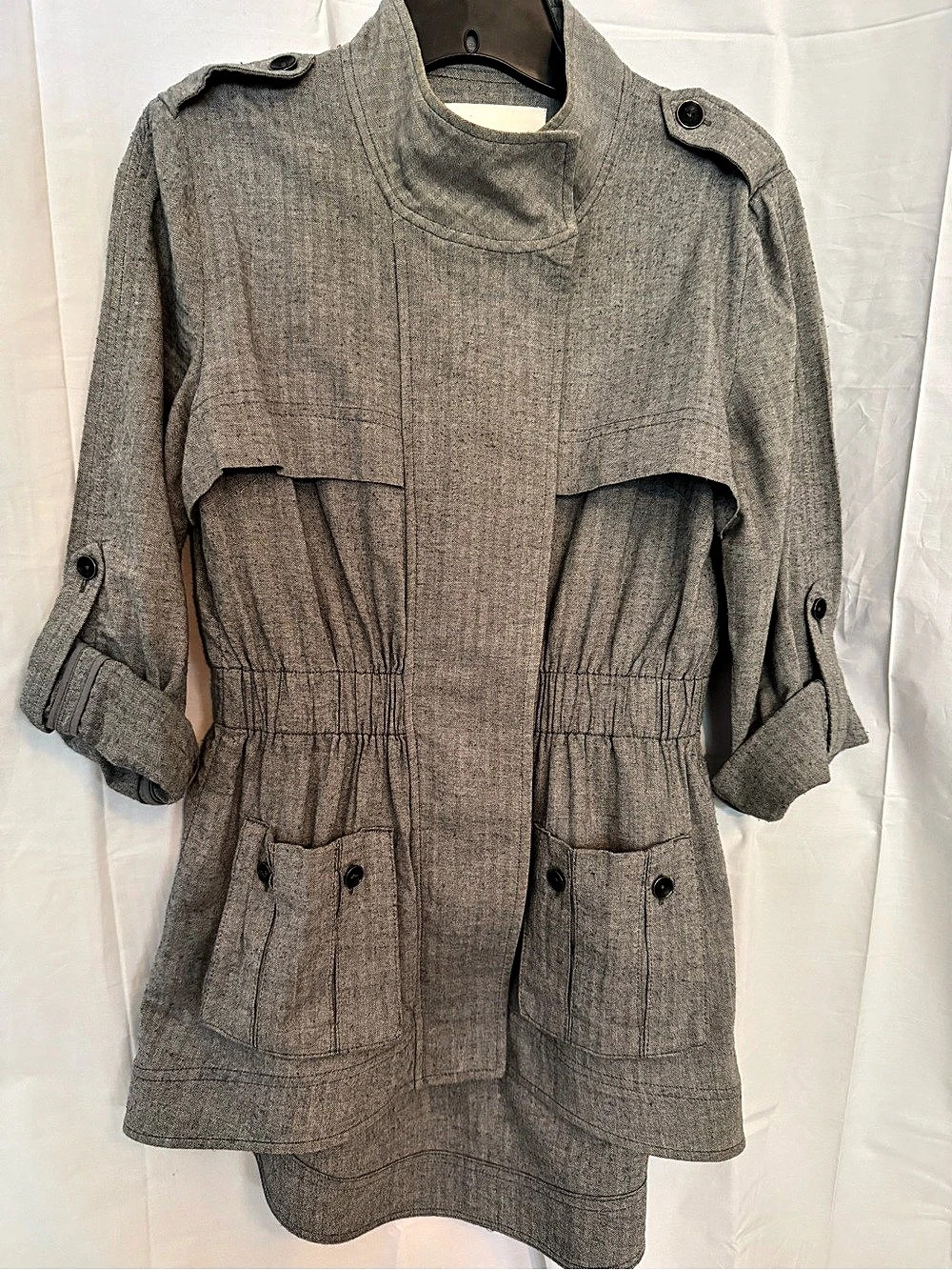 BCBG Generation Houndstooth Utility Jacket in Gray Small Like New